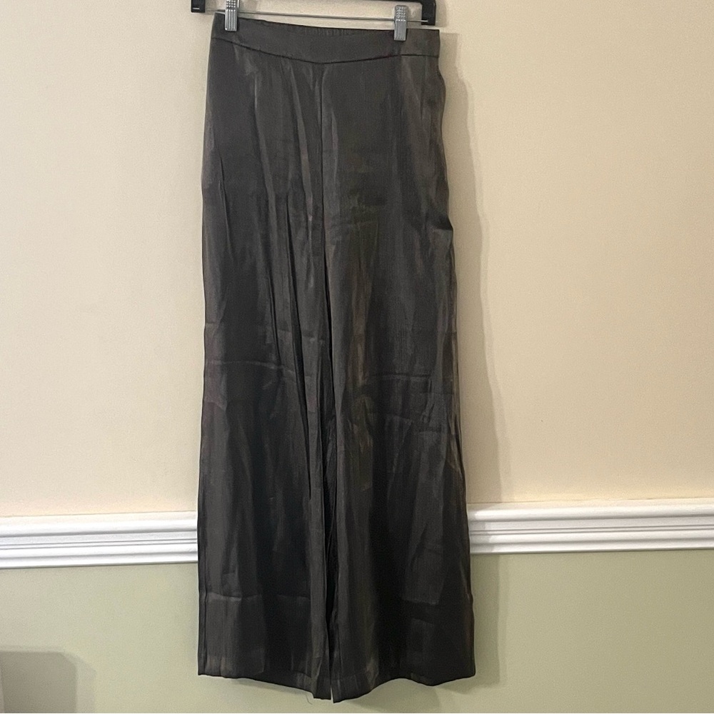 H&M Charcoal Gray Shimmery Metallic Wide-Leg Trousers Size 2 NWOT - Picture 4 of 11